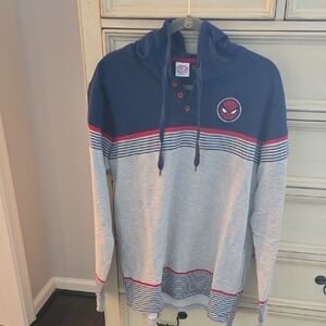 Marvel Men’s Navy, Light Gray and Red Spider-Man Hooded Pullover